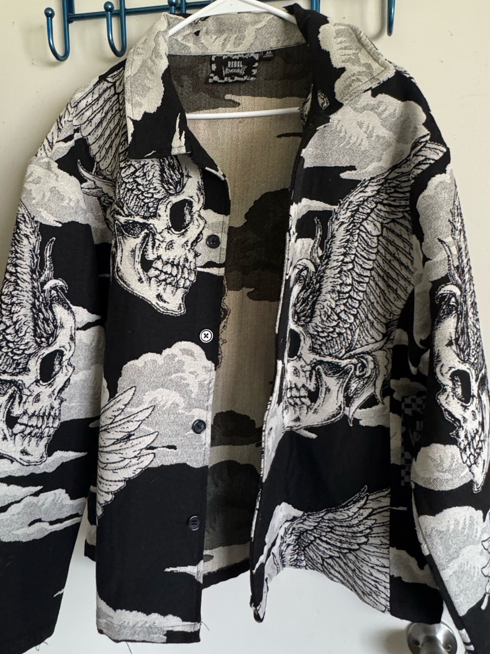 Rebel Vengeance Black and White Skull Knit Shirt Jacket